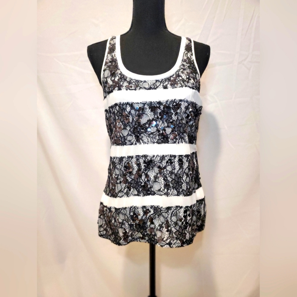 Express Sequin sleeveless tank top, B&W, Size M